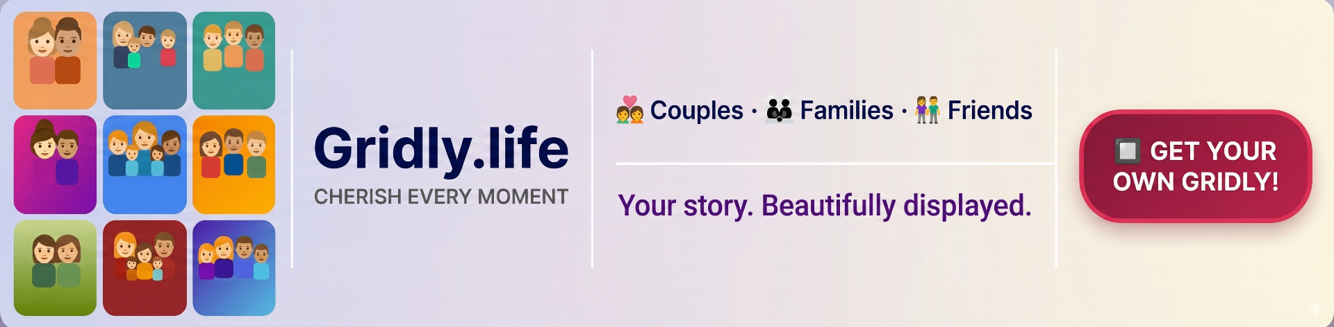 Gridly.life photo showcase memory grid banner